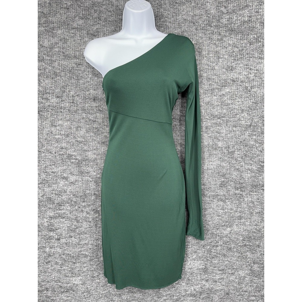 Emilio Pucci Dress Womens 6 Green One Shoulder Long Sleeve Bodycon‎ Knee Length